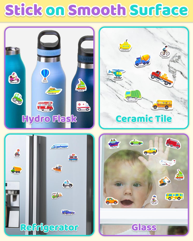 كتب ملصقات Benresive Jelly قابلة لإعادة الاستخدام للأطفال 2-4 كتب ملصقات ممتعة للأطفال الصغار 1-3 سنوات من عمر 2-4 سنوات 32 قطعة من ألعاب السفر للأطفال الصغار هدايا الحرف اليدوية - كتاب ملصقات المركبات - Image 4